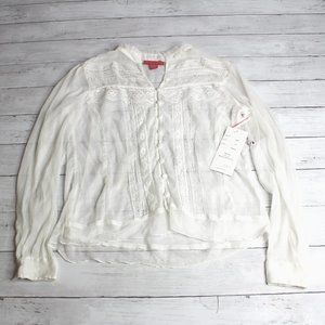 Mystery Vintage Womens Sheer Chiffon White Blouse Size M Victorian Lace